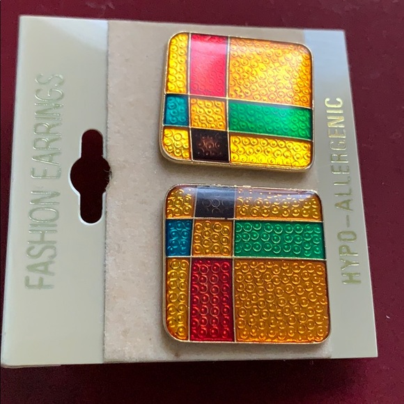 Vintage Fashion Earrings multicolour rectangular - Picture 4 of 9